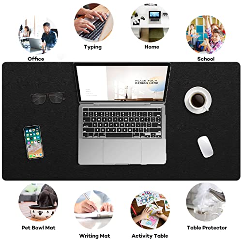 Extra Large Leather Desk Pad with Suede Base Office Mat for Home - Waterproof, Non-Slip, PVC - Black, 24" x 36" - color: Black, size: 24x36 inch
