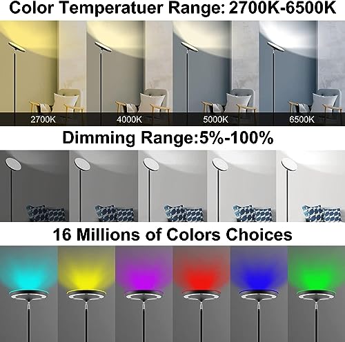 Keepsmile Silver Double Side Lighting LED Floor Lamp with Remote Smart App - color: Silver