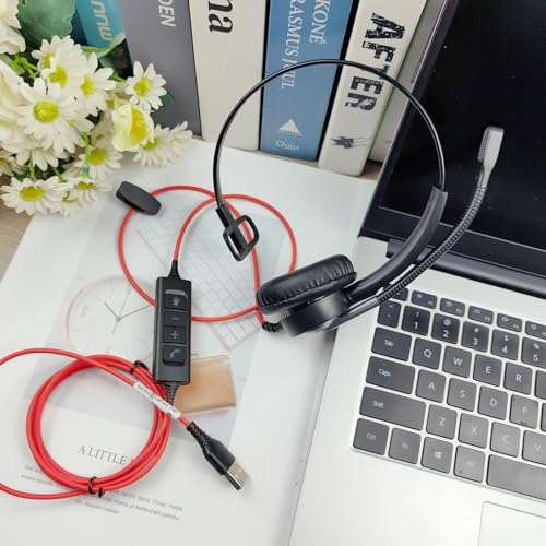 Callez USB Headset with ENC 2 Noise Cancelling Mics for PC Laptop Office | Wired Computer Headphones with Microphone, Mono Office Headset for Teams Zoom Skype Home Work Call Center, Teams Call Control