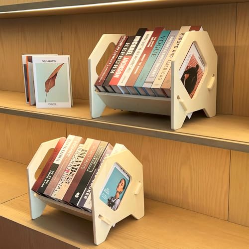 2 pack Desktop Bookshelf, Stackable Book Organizer with Handle, storage rack for CD/Magazine/File Folder, Portable Small bookshelf for Study, Living room, Kid's room, No Nails, Medium Size - style: 2 Pack Medium Size