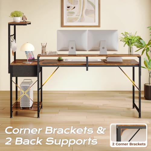 PRAISUN 63 Inch Gaming Desk with LED Lights & Power Outlets - color: Rustic Brown, size: 63 Inch