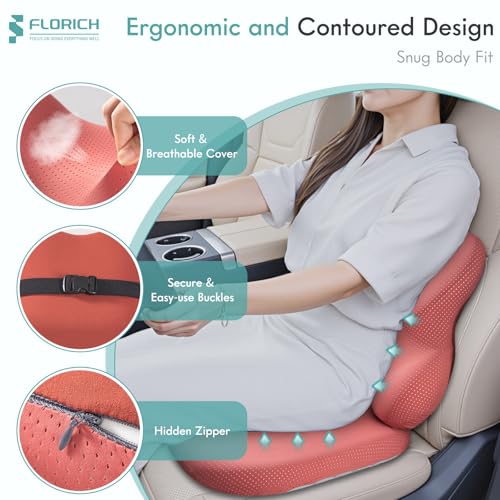 FLORICH Car Seat Cushion and Lumbar Support Pillow for Office Chair Car, Ergonomic Memory Foam, Relieves Back Sciatica Pain, Pressure-Relieving Back Support for Car, Office Chair & Wheelchair - Red - color: Red, size: 2Pcs