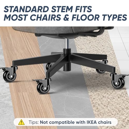 TICONN Office Chair Caster Wheels Set of 5 for Tile, Hardwood Floors and Carpets, Universal Fit for Most Chairs (Black with Brake) - style: Black with Brake