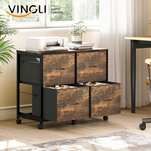 VINGLI 4 Drawer Mobile File Cabinet with Wheels Filing Cabinet Under Desk File Cabinet, Fabric Drawers Printer Stand for Home Office, Fits Letter Size, Rustic Brown - color: Rustic Brown, size: 4 Drawers