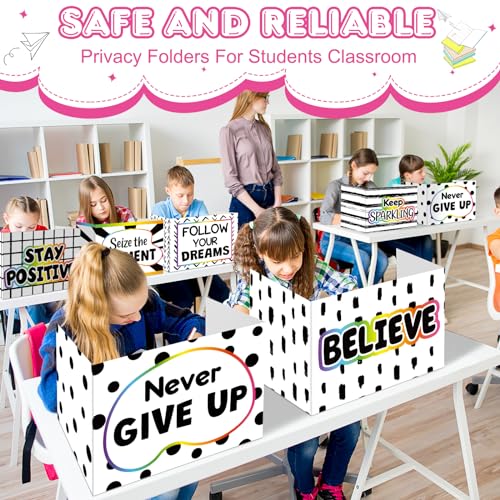 Honoson 24 Pcs Inspirational Privacy Folders for Students | Cardboard Desk Shields with Motivational Words, 6 Designs for Classroom Study, Tri-fold Exam Dividers, Bulk Test Boards - style: Polka Dot