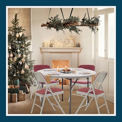 OEF Furnishings OEF2200 Series Heavy-Duty Premium Fabric Padded Upholstery Double-Hinged Folding Chairs (4-Pack, Crimson Red/Gray) - color: Red