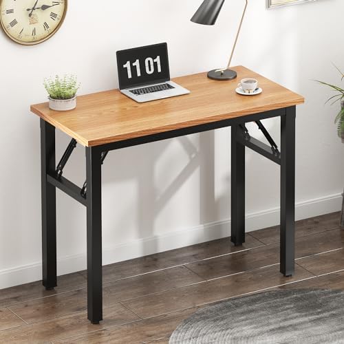 Need Small Folding Computer Desk, 31.5 Inch Writing Table, Teak & Black - color: Teak & Black, size: 31.5 inches