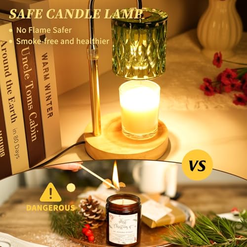 HAIDOLIANG Green Candle Warmer Lamp with Timer and Dimmable | Height Adjustable,Glass Electric Wax Warmer with 2 Bulbs for Women Mom Gifts, Home Decor for Scented Jar Candles - color: Green