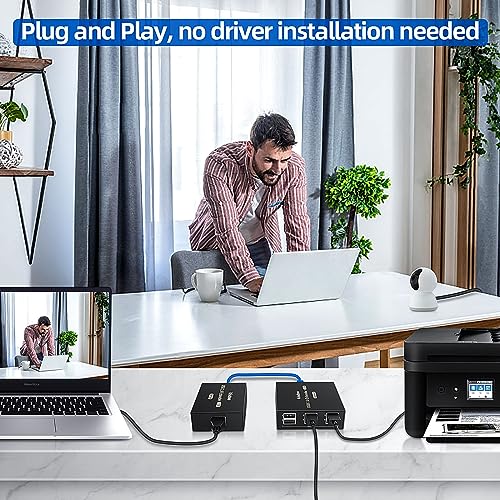 USB Extender Over Ethernet 200ft USB2.0 HUB 6ports RJ45 Cat5e/6 up to 480Mbps Plug & Play for USB Camera、touchscreens、Scanner Storage Hard Drive PC Windows,MacOS,Android