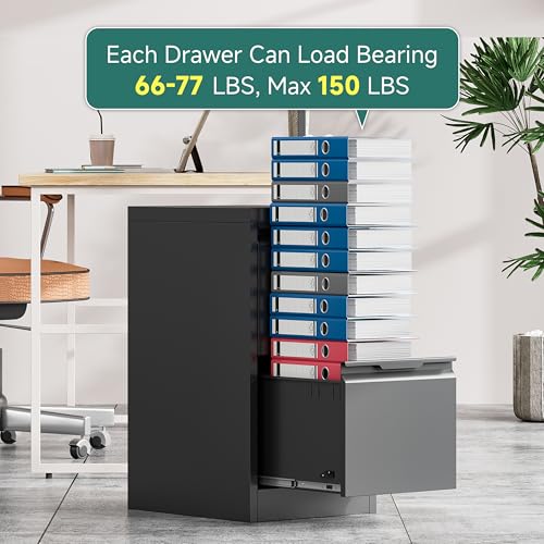 2 Drawer Metal Vertical File Cabinet with Lock for Home Office | 17.8 Inch Depth,Under Desk Small Filing Cabinet,Adjustable Hanging Bar,Fits Letter & Legal Size Files,Easy to Assemble,Black - color: Black, size: 17.8"D x 15"W x 25.8"H(2 Drawers)