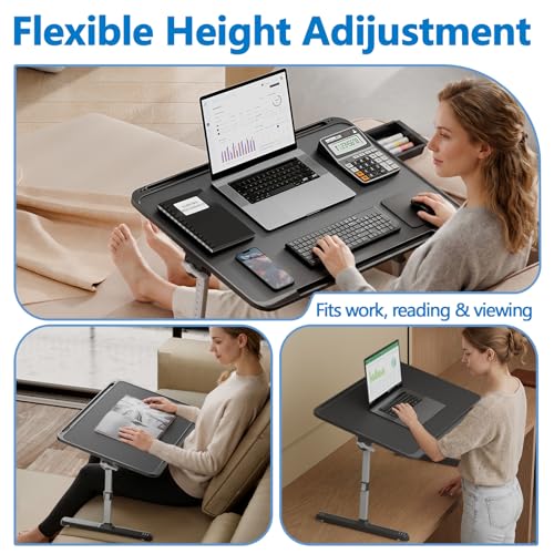 Potuopy Adjustable Laptop Lap Desk, X-Large Foldable Bed Table Tray - color: Black