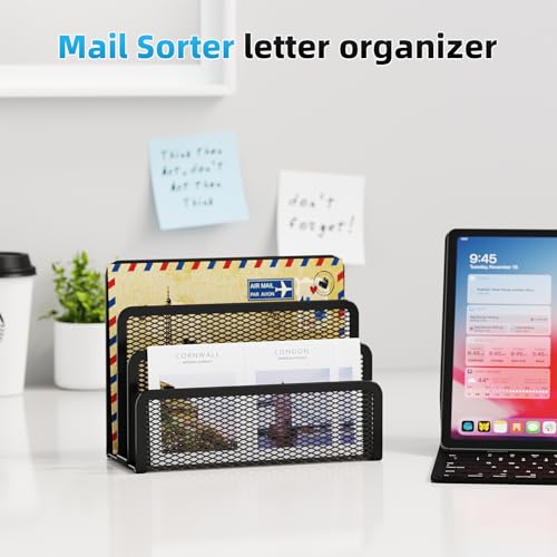 Marbrasse Mail Organizer for Desk, 3-Slot Mesh Metal Mail Holder countertop, Letter Holder, Office Desktop Envelope and Document Storage Rack (2P) - color: 2p