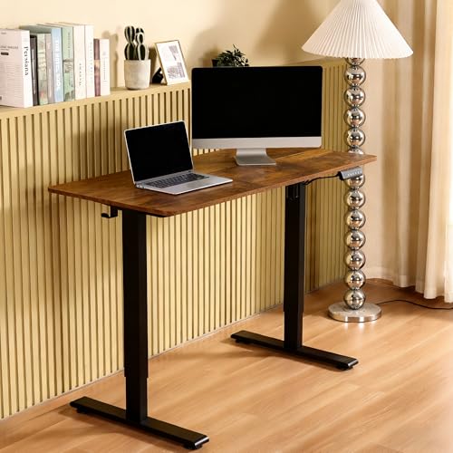 55"x 24" Standing Desk Height Adjustable Electric Home Office Desks | Powered Sit Stand Computer Stand up Rising Table with Two-Piece Top, 3 Memory Presets, Hooks, Cable Management| Brown - size: 55 inch