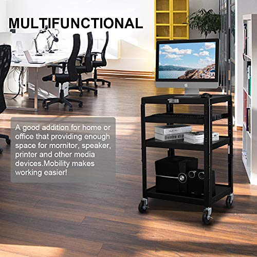 TUFFIOM AV Presentation Cart for Video Projector Laptop Computer, Mobile Workstation Utility Media Cart for School Classroom Office, Rolling Storage Stand with Keyboard Shelf - style: AV Cart