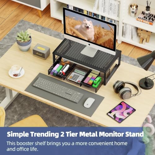 Simple Trending Monitor Stand Riser with Drawer, Laptop Stand for Desk - color: 1 Pack Black, size: 16"W x 10"D x6.25"H