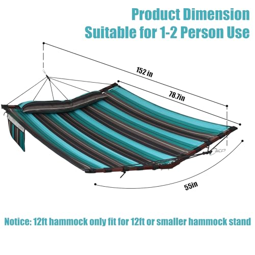 TegerDeger 12FT 2 Person Hammock with V Shaped Spreader Bar -Teal Stripes - color: Teal Stripes