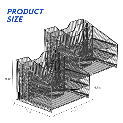 Samstar 2 Pack Mesh Desk File Organizer Letter Tray Holder, Desktop File Folder Holder with 3 Paper Trays and 2 Vertical Upright Section, Black - color: 2 Pack