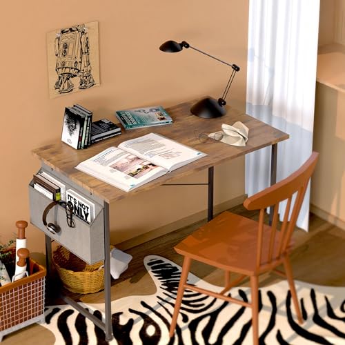 YSSOA Computer Desk Home Office Work Study Writing Modern Simple Table with Headphone Hooks - color: Deep Brown, size: 40 Inch