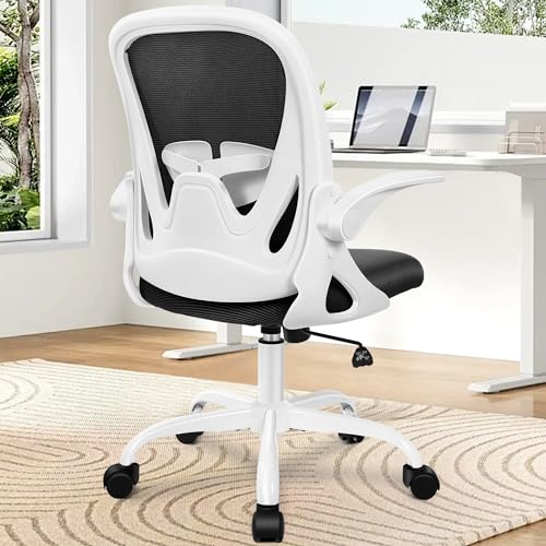 Office Chair Ergonomic Desk Chair with Flip up Armrests Swivel Breathable Desk Mesh Computer Chair with Adjustable Lumbar Support and Height for Conference Room (White) - color: White