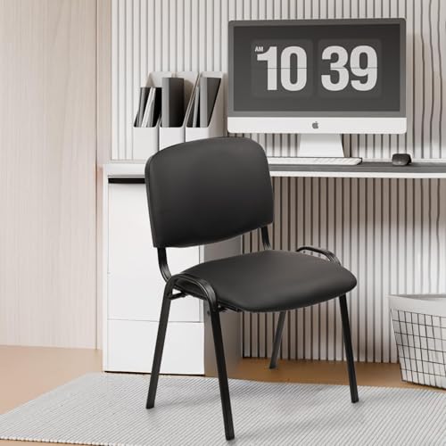 CLATINA Stacking Guest Chairs, Leather Waiting Room Chair no Wheels, Armless Office Chairs with Metal Frames, Stackable Conference Room Chair for Reception, Lobby, Meeting, Training, Black - color: Black-leather, size: 1 Pack