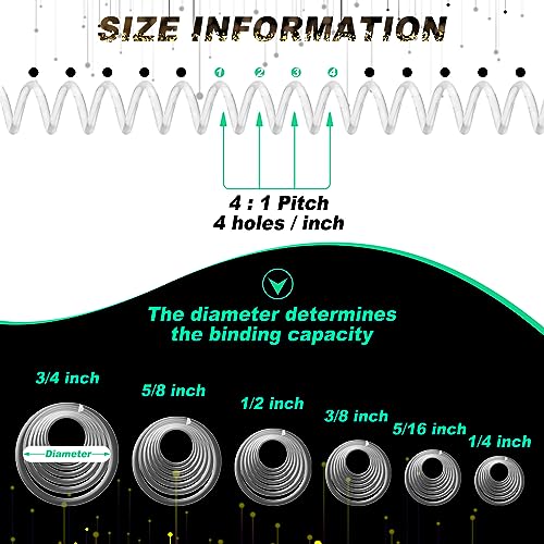 Leinuosen 120 Pack Binder Coils,1/4 5/16 3/8 1/2 5/8 3/4 Inch,Transparent | Plastic Spiral Binding Coils for Documents, Reports, Notebooks, Compatible with Standard Binding Machines, Office Supplies - color: Transparent, size: 1/4 5/16 3/8 1/2 5/8 3/4 Inc