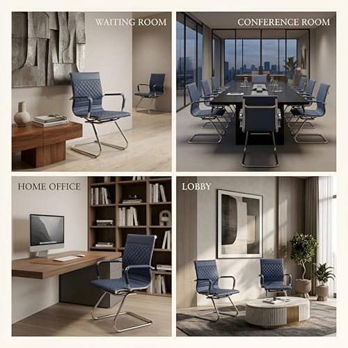 HNY Set of 2 PU Leather Office Guest Chairs, Navy Blue - color: Navy Blue