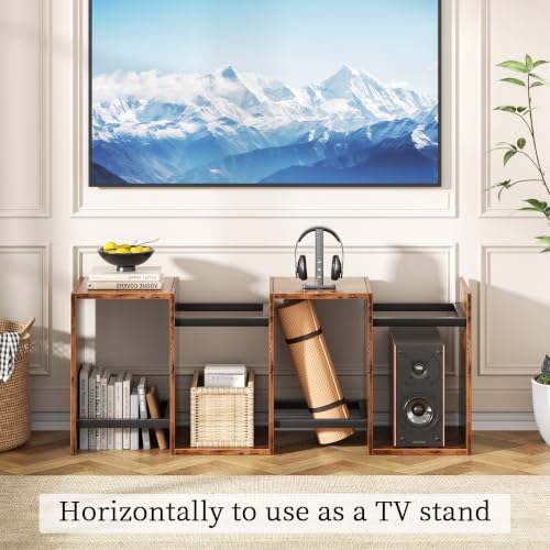 Furologee 5 Tier Bookshelf, S Shaped Geometric Bookcase, Rustic Brown - color: Rustic Brown, size: 5 Tier