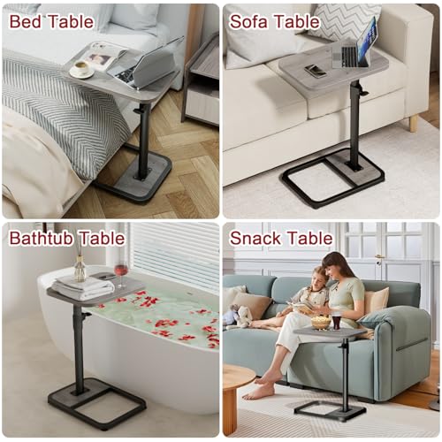 GOYLSER C Shaped End Table for Couch, Height Adjustable Living Room Rotating Couch Tray Tables Sofa Table Tv Trays for Bedroom, Swivel Wooden Side Table for Small Space, Grey - color: Grey, style: Standard