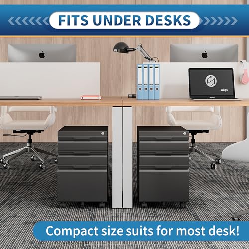 3 Drawer File Cabinet with Lock and Wheels,Rolling File Cabinets with Lock,Vertical Metal Filing Cabinet for Legal/Letter/A4 File-Black/Assembly Required - color: Black, size: 3 Drawer-Mobile