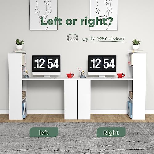 GIANTEX 48 Inch Computer Desk with Bookshelf, 3-in-1 Home Office Desk with 4-Tier Bookcase & CPU Stand, Space-Saving Reversible Writing Desk Work Table for Bedroom, Study Room, Office (White) - color: White