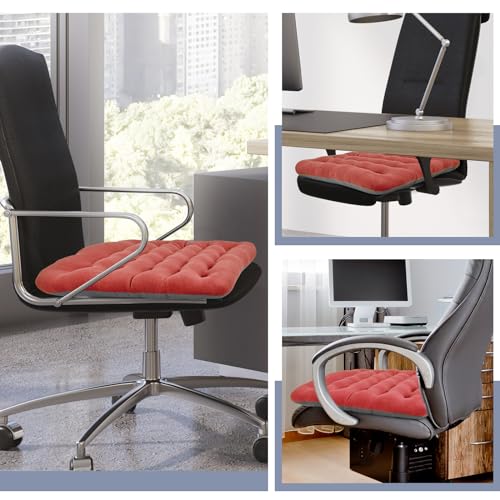 BUYUE Good Support Office Chair Cushion Padded, Soft Velvet Comfortable Non-Slip Seat Cushion for Computer Desk Kitchen Chair (1 Count, Rose) - color: Rose Pink