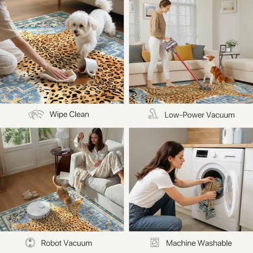Leopard Rug 2x6 Cheetah Animal Print Rug Washable Runner for Hallway Blue - color: Area Blue, size: 2' x 6' (Rectangular)