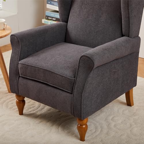 Mid-Century High Wingback Chair,Modern Fabric Accent Chair Armchair with Solid Wood Coffee Table Set,Leisure Single Sofa Chair for Living Room,Club,Home Reception,Antique Dark Grey - color: Antique Dark Grey
