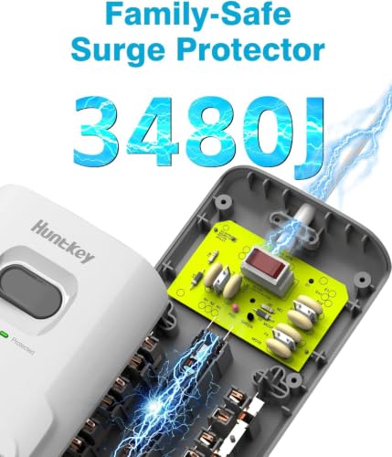 Surge Protector Power Strip (3480J), Huntkey 12 Outlets with 2 USB A and 20W USB C Fast Charging, 6ft Flat Plug, Heavy-Duty Extension Cord for Workbench, Kitchen, Garage Must Have, ETL Listed