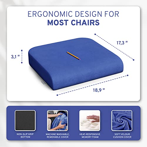 Extra Large Wheelchair Seat Cushion - Firm Memory Foam Chair Pad for Wheelchair, Recliner, Office, Car & Bariatric Overweight Users 19”x17”x3” - color: Navy