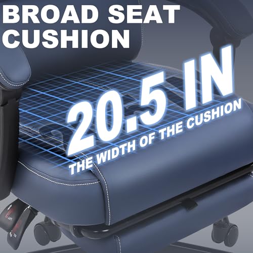 Misolant Big and Tall Office Chair with Footrest, High Back Desk Chair with Linkage Armrest, 90-155° Recline Executive Computer Chairs with Adjustable Height for Home - color: Navy Blue