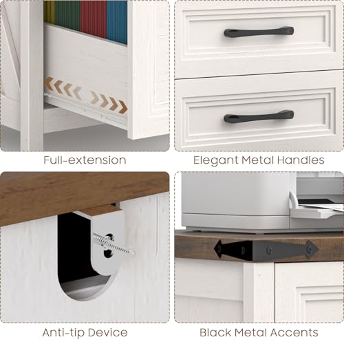 3 Drawer Vertical File Cabinet, Wood Farmhouse Cabinet, White and Brown - color: White and Brown, size: 3 Drawers
