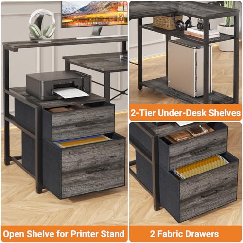 Aheaplus L Shaped Desk with File Drawer, Reversible L Shaped Gaming Desk - color: Black Oak
