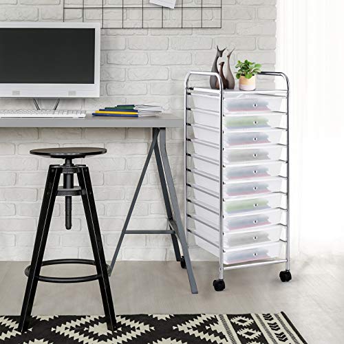GOFLAME 10-Drawer Rolling Storage Drawer Cart, Utility Cart with Removable Drawers & Metal Frame, Mobile Art Craft Drawer Cart with Lockable Wheels for Home, Office, Studio, School, Clear - color: Clear, size: 10-Drawer without Wood Top