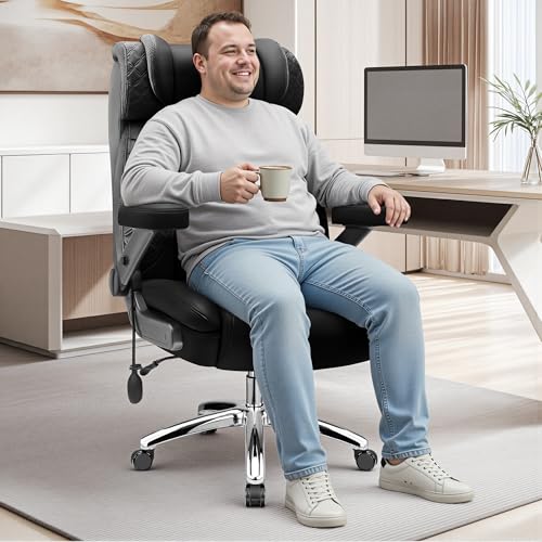 Big and Tall Office Chair, Desk Computer Chair for Heavy People, Oversized Executive Gaming Chair, Extra Wide 500LBS Ergonomic Comfy Office Chair with Adjustable Lumbar Support & 5D Flip Arms - color: Black