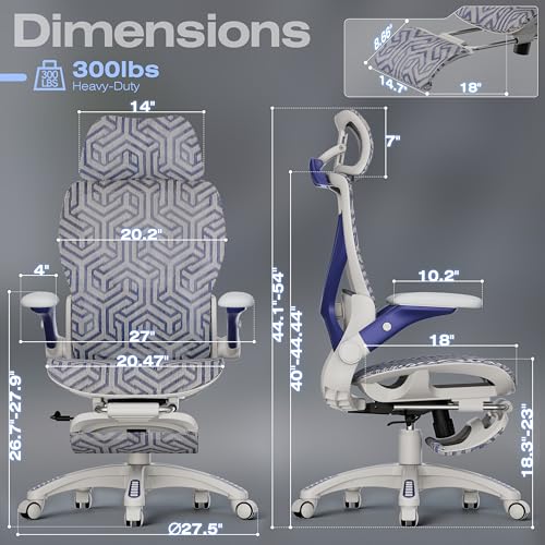 ELABEST X100 Ergonomic Mesh Office Chair with Footrest, Big and Tall Home Desk Chair with 5D Flip-Up Arms, Adjustable 3D Lumbar Support, Gaming & Executive Computer Chair (Cybernetic Pulse) - color: Cybernetic Pulse