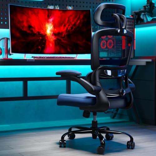 TRALT Office Chair Ergonomic Desk Chair - Gaming Chair with Lumbar Support | 330 LBS Home Office Desk Chairs with Headrest, Reading Chair with Flip-up Armrests, Comfortable Computer Chairs (1, Blue) - color: Dark Blue