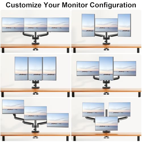 MOUNT PRO Triple Monitor Mount for 13-27 inch Screens, 3 Monitor Desk Mount, Height Adjustable Triple Display Stand, Full Motion Three Computer Arm Hold up to 17.6lbs Each, VESA 75x75, 100x100 - style: Max 27“ Gas Spring(parallel)