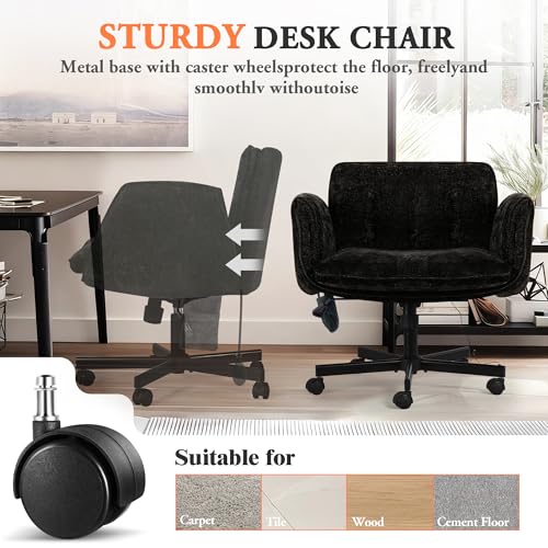 Criss Cross Chair with Lumbar Airbag & Folding Arms Relieve Back Pain, Wide Cross Legged Office Chair for Home Office, Comfy Swivel Desk Chair with Wheels, 5 Level Adjustable Armrest, Chenille(Black) - color: Black, style: With Airbag Lumbar Support