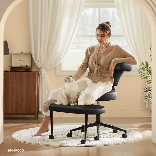 Extra Wide ADHD Cross Legged Office Chair, 360° Swivel Kneeling Meditation | Extra-wide cross-legged kneeling chair with reversible seat, 360° swivel, adjustable height—for ADHD, meditation & comfort - color: Pu Black