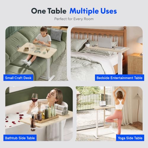 FLEXISPOT H7 28" Pneumatic Height-Adjustable Overbed Table with Wheels - color: White Wood Grain, size: Small
