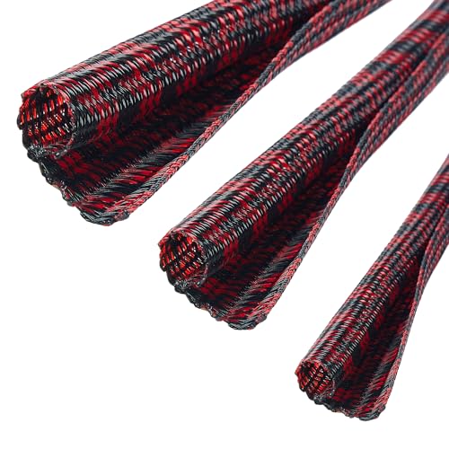 Cable Sleeve Self-Wrapping Wire Loom, Black Red,3/8 Inch x 50FT - color: Black red, size: 3/8"-50ft