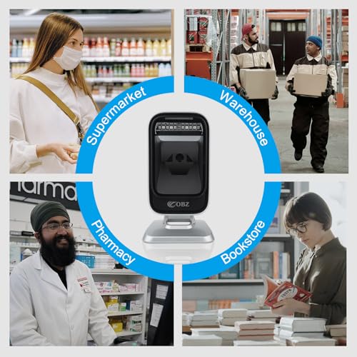 OBZ Barcode Scanner Desktop Hands-Free 1D 2D Omnidirectional QR Reader | Automatic,Adjustable Body,1.8M USB Cable,plug-play,PDF417 Data Matrix Image Sensing for Warehouse,Supermarket,Library,PC,POS - style: CMOS Desktop USB Wired Scanner