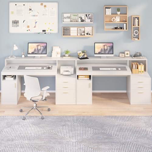 65" White Computer Desk with 3 Drawers & Printer Shelf for Home Office | White Desk with Printer Shelf & File Drawer, Executive Desk Writing Study Table with Monitor Stand, Storage Cabinet - color: White