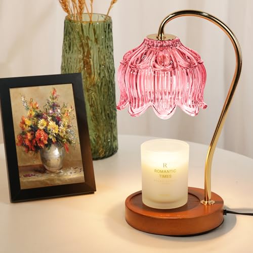 Funistree Flower Candle Warmer Lamp with Timer, Dimmable Candle Lamp Warmer, Christmas Birthday Gifts for Women Mom Her, Housewarming Home Decor, Lotus Wax Warmer for Yankee Candles - Pink Lily - color: 03 Pink